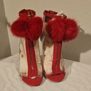 Qupid Red Clear Bootie